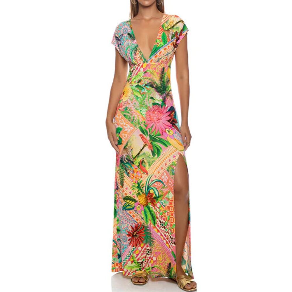 Luli Fama Opulent Eden Cap Sleeve Long Dress  NWT SIZE S M